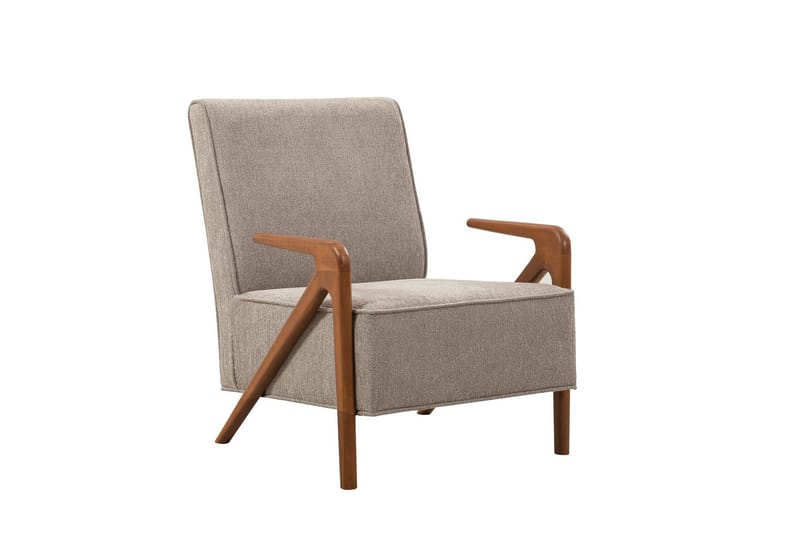 Austen Lenestol i Stoff med Trearmlener, Lys Beige