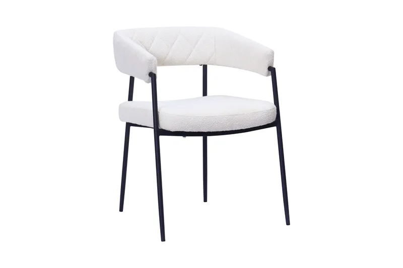 Ayana Spisestol med armlener - Hvit bouclé / Metallben svart - Møbler - Stoler & lenestoler - Spisestuestoler & kjøkkenstoler