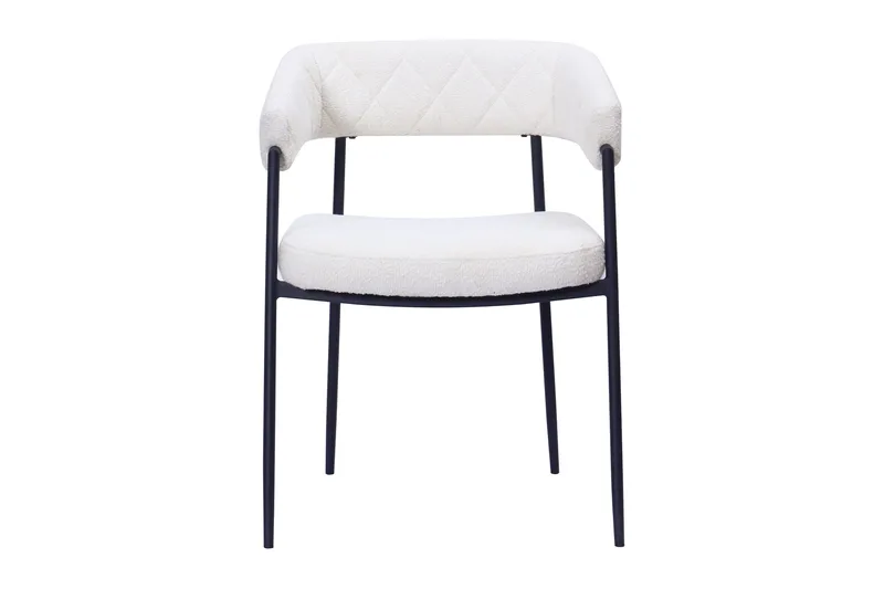 Ayana Spisestol med armlener, Hvit bouclé / Metallben svart