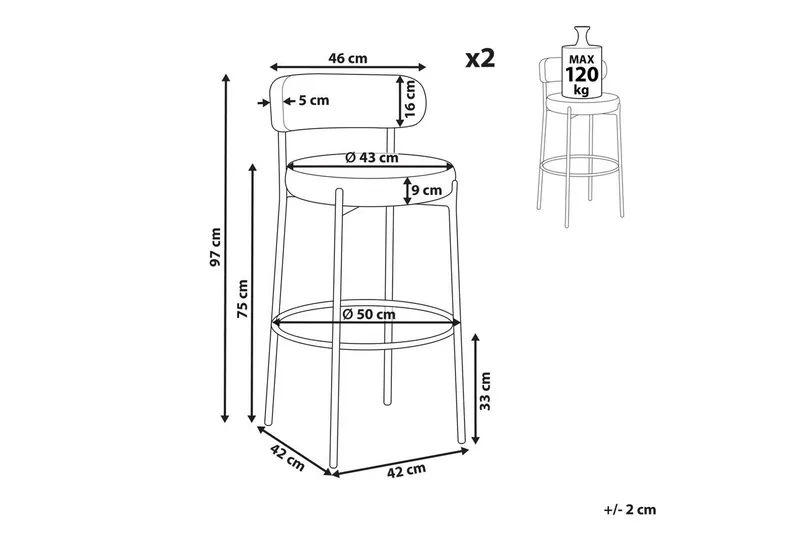 Barstol Beliani Allison set om 2 Beige-Svart Ljusbeige - Møbler - Stoler & lenestoler - Barstoler