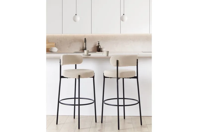 Barstol Beliani Allison set om 2 Beige-Svart Ljusbeige - Møbler - Stoler & lenestoler - Barstoler