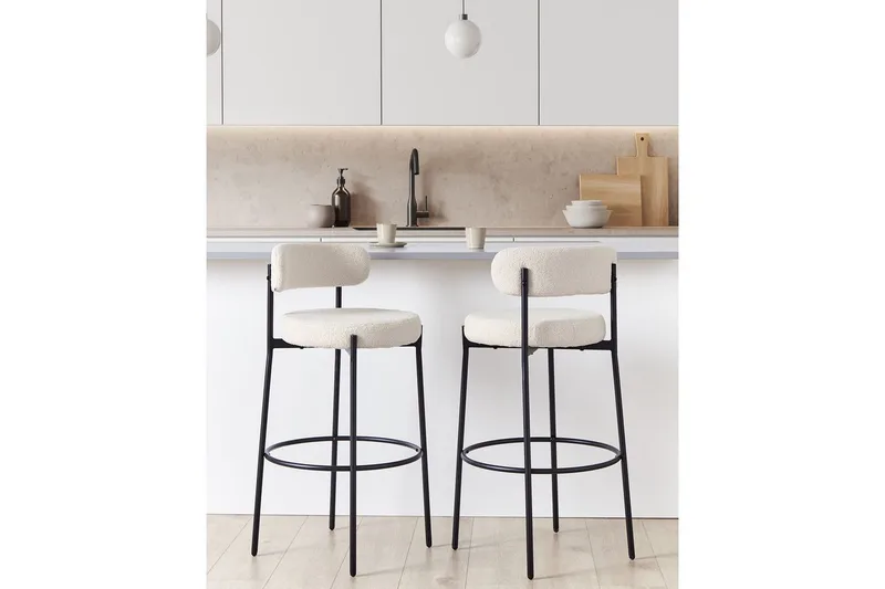 Barstol Beliani Allison set om 2 Beige-Svart White - Møbler - Stoler & lenestoler - Barstoler