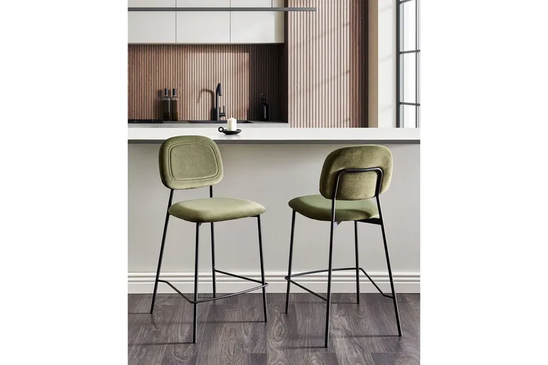 Barstol Beliani Duette set om 2 Olive green - Møbler - Stoler & lenestoler - Barstoler