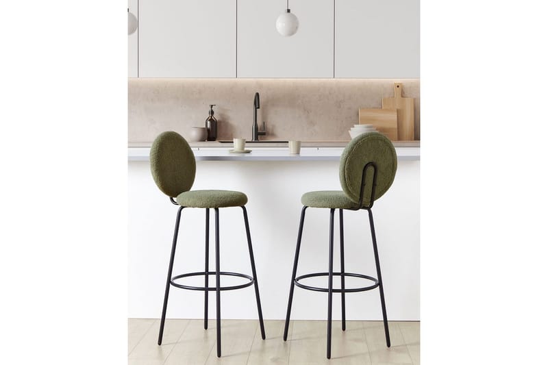 Barstol Beliani Emery set om 2 Beige-Svart Dark green - Møbler - Stoler & lenestoler - Barstoler
