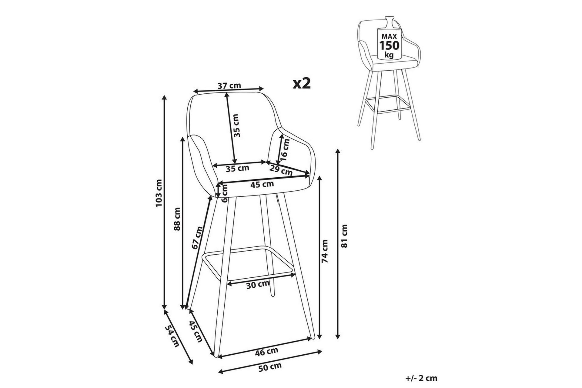 Barstol Casmalia sett av 2 Hvit/Svart - Hvit/Svart - Møbler - Stoler & lenestoler - Barstoler