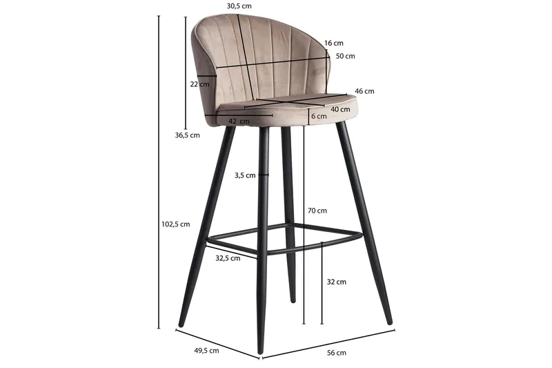 Willowdale Barstol med Ryggstøtte - Kremhvit/Svart - Møbler - Stoler & lenestoler - Barstoler