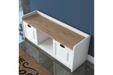 Caraway Skobenk 120x45 cm Hvit/Brun - Hanah Home - Møbler - Stoler & lenestoler - Benk - Skohylle med benk