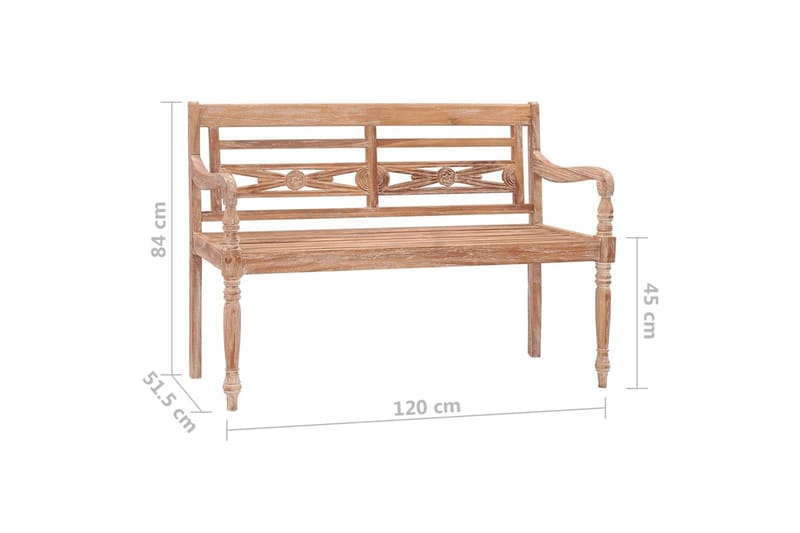 Bataviabenk 120 cm hvitvasket heltre teak - Brun - Benk - Benk med ryggstøtte