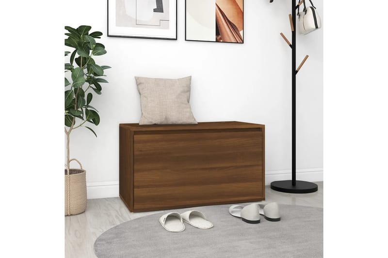 beBasic Gangbenk 80x40x45 cm brun eik konstruert tre - Brun - Møbler - Stoler & lenestoler - Benk - Skohylle med benk