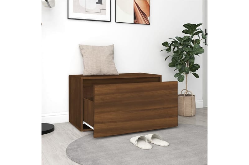 beBasic Gangbenk 80x40x45 cm brun eik konstruert tre - Brun - Møbler - Stoler & lenestoler - Benk - Skohylle med benk