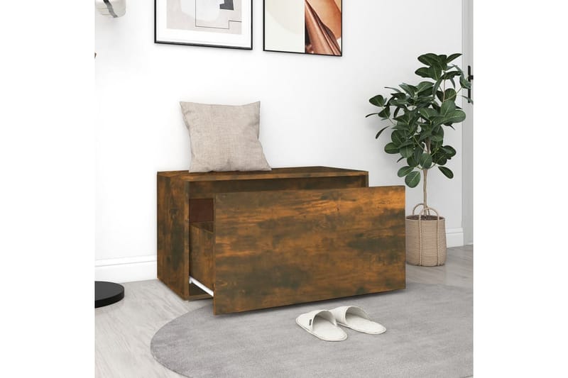 beBasic Gangbenk 80x40x45 cm røkt eik konstruert tre - Brun - Møbler - Stoler & lenestoler - Benk - Skohylle med benk