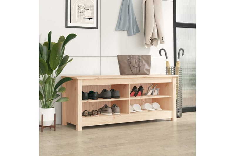 beBasic Skobenk 110x38x45,5 cm heltre furu - Brun - Møbler - Stoler & lenestoler - Benk - Skohylle med benk