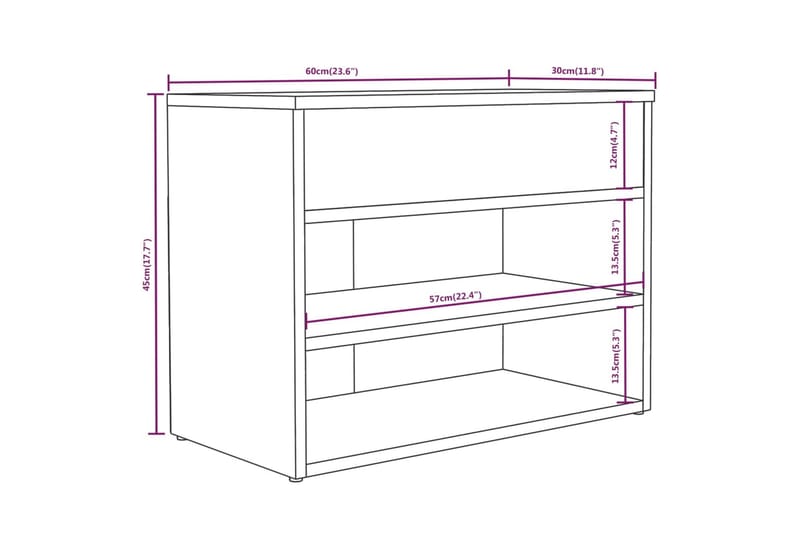 beBasic Skobenk brun eik 60x30x45 cm konstruert tre - Brun - Gangoppbevaring - Skohylle med benk