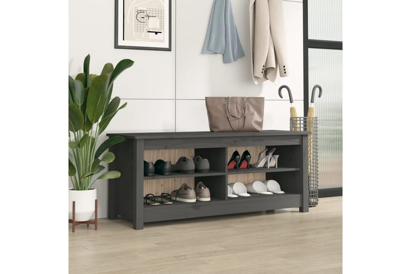 beBasic Skobenk grå 110x38x45,5 cm heltre furu - GrÃ¥ - Møbler - Stoler & lenestoler - Benk - Skohylle med benk