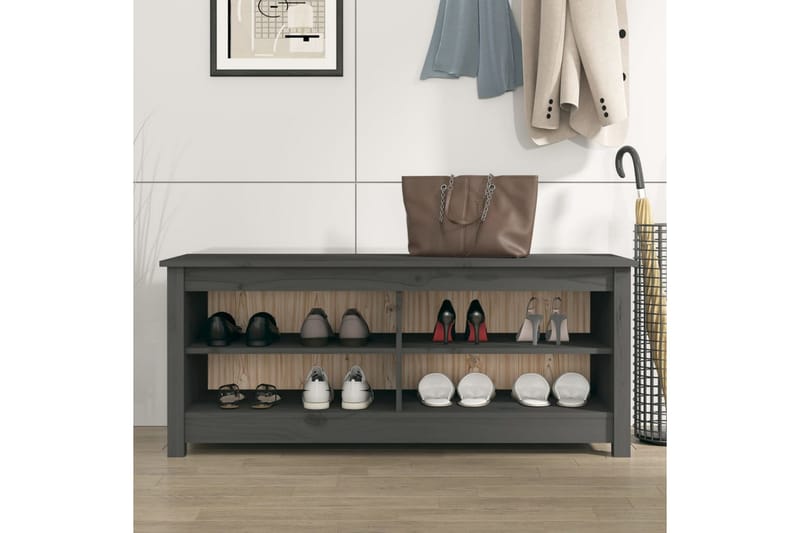 beBasic Skobenk grå 110x38x45,5 cm heltre furu - GrÃ¥ - Møbler - Stoler & lenestoler - Benk - Skohylle med benk