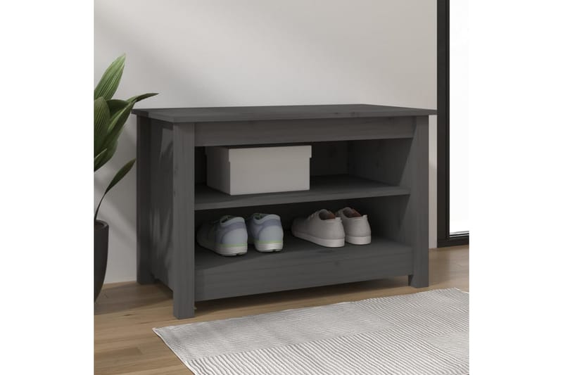 beBasic Skobenk grå 70x38x45,5 cm heltre furu - GrÃ¥ - Møbler - Stoler & lenestoler - Benk - Skohylle med benk