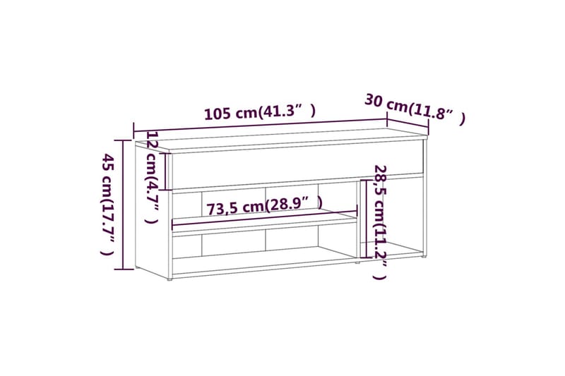 beBasic Skobenk grå sonoma 105x30x45 cm konstruert tre - GrÃ¥ - Gangoppbevaring - Skohylle med benk