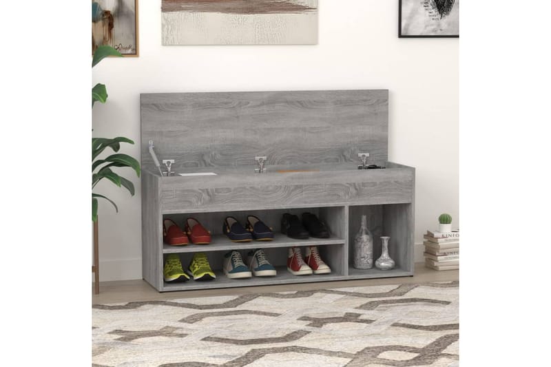 beBasic Skobenk grå sonoma 105x30x45 cm konstruert tre - GrÃ¥ - Møbler - Stoler & lenestoler - Benk - Skohylle med benk