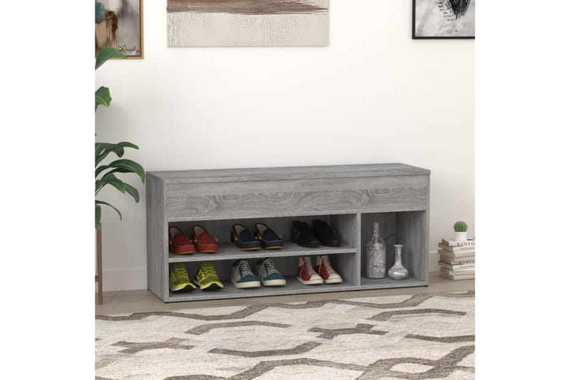 beBasic Skobenk grå sonoma 105x30x45 cm konstruert tre - GrÃ¥ - Møbler - Stoler & lenestoler - Benk - Skohylle med benk
