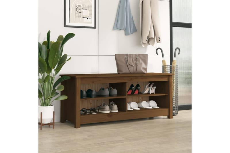 beBasic Skobenk honningbrun 110x38x45,5 cm heltre furu - Brun - Møbler - Stoler & lenestoler - Benk - Skohylle med benk