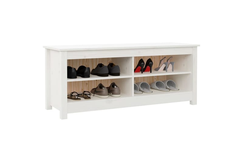 beBasic Skobenk hvit 110x38x45,5 cm heltre furu - Hvit - Møbler - Stoler & lenestoler - Benk - Skohylle med benk