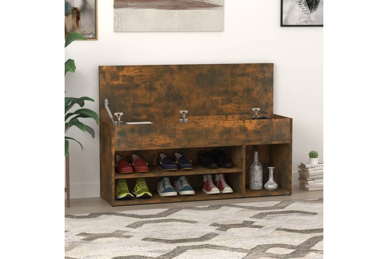 beBasic Skobenk røkt eik 105x30x45 cm konstruert tre - Brun - Møbler - Stoler & lenestoler - Benk - Skohylle med benk