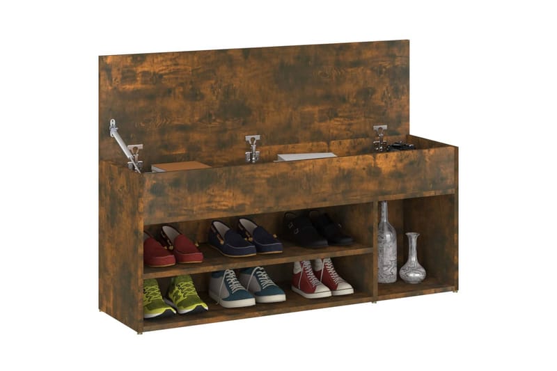 beBasic Skobenk røkt eik 105x30x45 cm konstruert tre - Brun - Møbler - Stoler & lenestoler - Benk - Skohylle med benk
