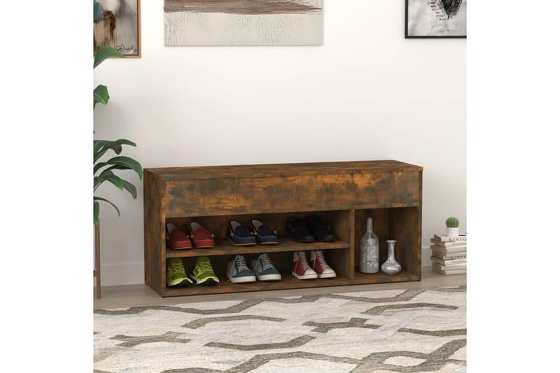 beBasic Skobenk røkt eik 105x30x45 cm konstruert tre - Brun - Møbler - Stoler & lenestoler - Benk - Skohylle med benk
