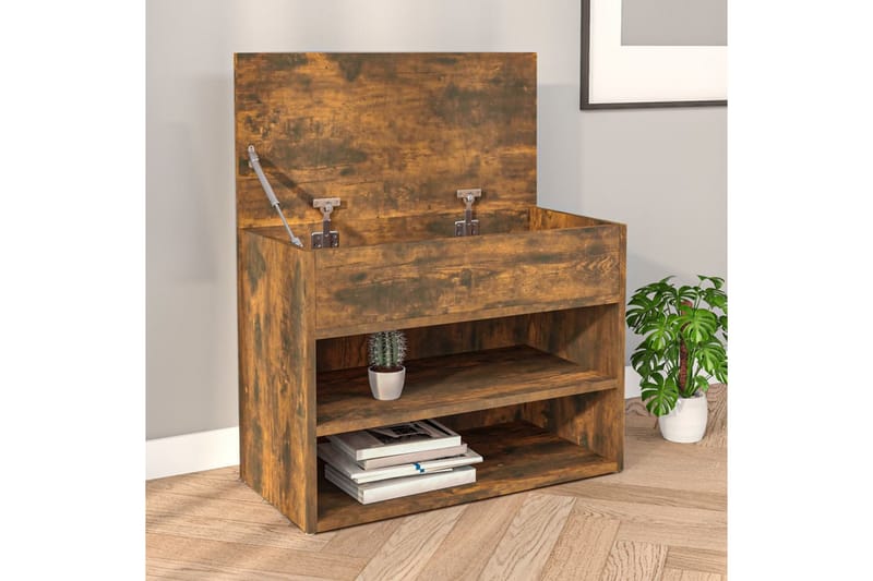 beBasic Skobenk røkt eik 60x30x45 cm konstruert tre - Brun - Møbler - Stoler & lenestoler - Benk - Skohylle med benk