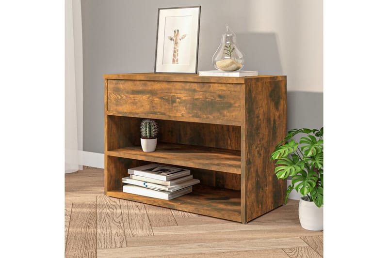 beBasic Skobenk røkt eik 60x30x45 cm konstruert tre - Brun - Møbler - Stoler & lenestoler - Benk - Skohylle med benk