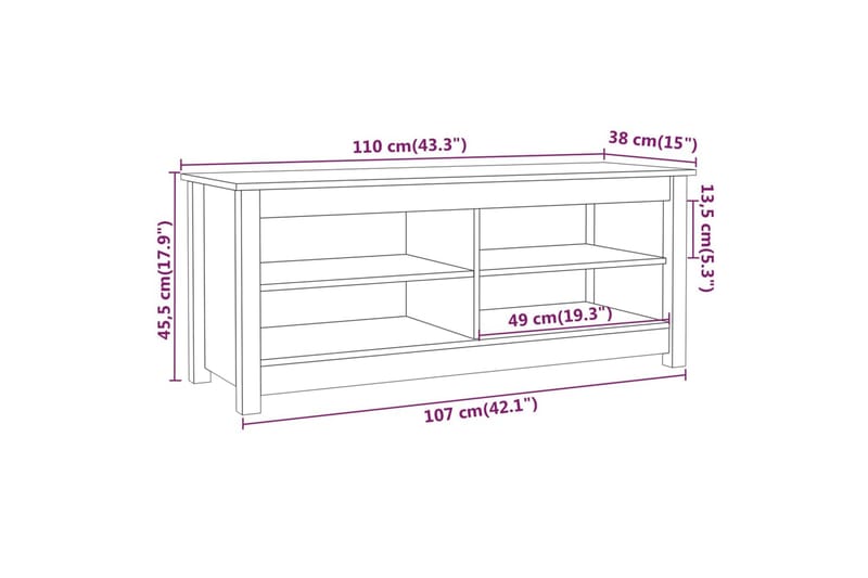 beBasic Skobenk svart 110x38x45,5 cm heltre furu - Svart - Møbler - Stoler & lenestoler - Benk - Skohylle med benk