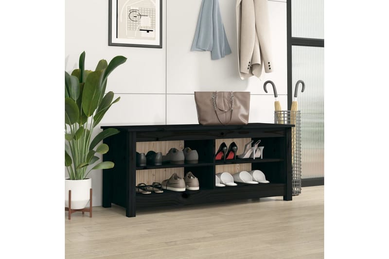 beBasic Skobenk svart 110x38x45,5 cm heltre furu - Svart - Møbler - Stoler & lenestoler - Benk - Skohylle med benk