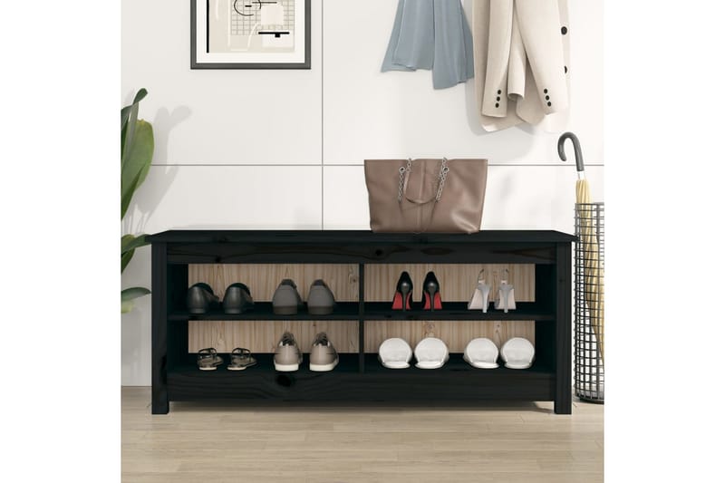 beBasic Skobenk svart 110x38x45,5 cm heltre furu - Svart - Møbler - Stoler & lenestoler - Benk - Skohylle med benk