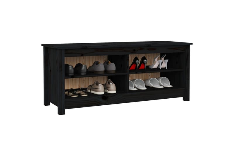 beBasic Skobenk svart 110x38x45,5 cm heltre furu - Svart - Møbler - Stoler & lenestoler - Benk - Skohylle med benk