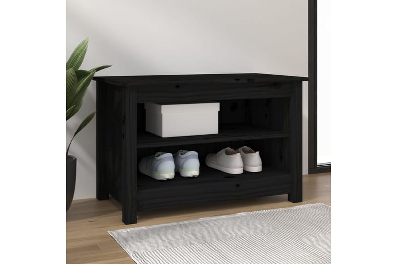 beBasic Skobenk svart 70x38x45,5 cm heltre furu - Svart - Møbler - Stoler & lenestoler - Benk - Skohylle med benk