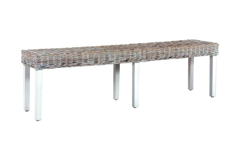 Benk 160 cm hvit naturlig kubu-rotting og heltre mango - Møbler - Stoler & lenestoler - Benk - Entrebenk