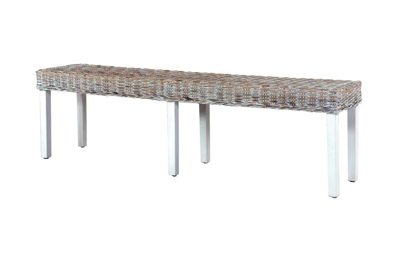 Benk 160 cm hvit naturlig kubu-rotting og heltre mango - Møbler - Stoler & lenestoler - Benk - Entrebenk