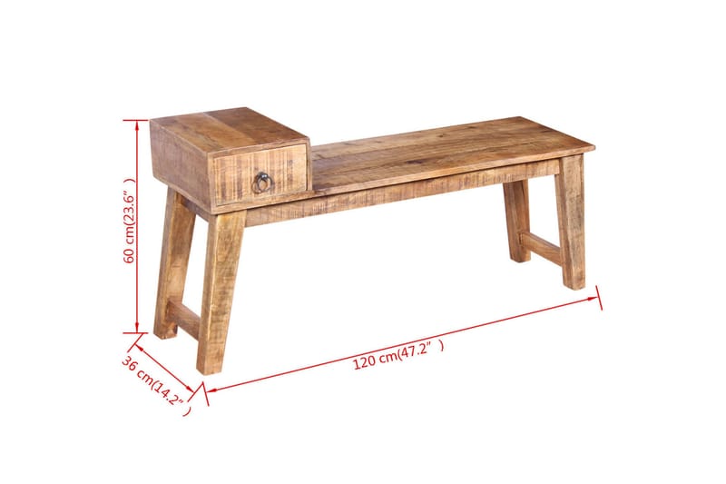 Benk med Skuff Solid Mango Tre 120x36x60 cm - Mangotre - Møbler - Stoler & lenestoler - Benk - Entrebenk - Entrebenk med oppbevaring