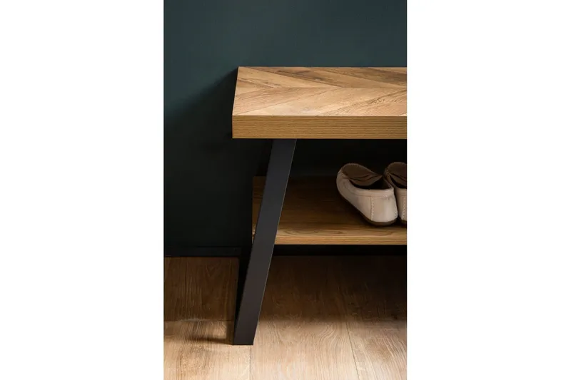 Benke Wohnling Dekor i eikefiskebensmønster med hylle solid metallramme moderne utseende - Møbler - Stoler & lenestoler - Benk - Skohylle med benk