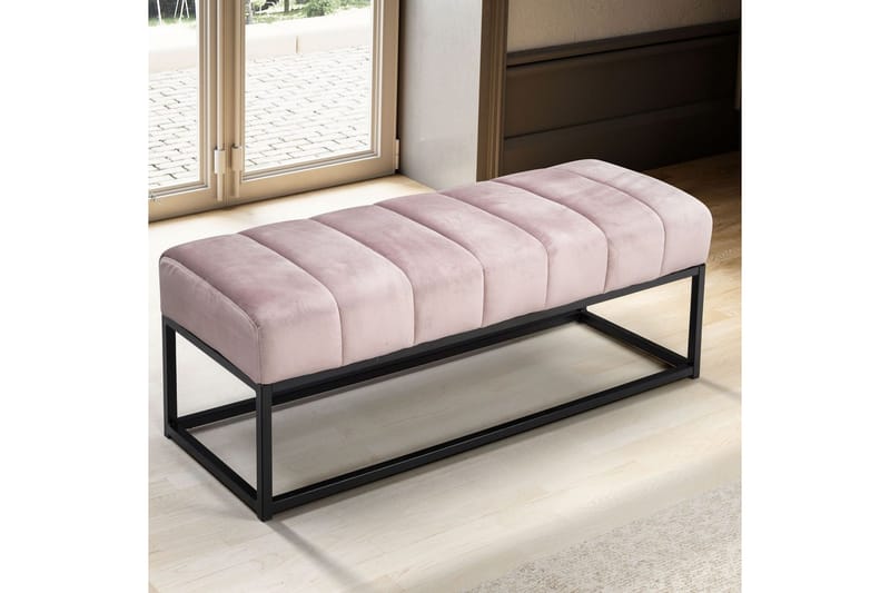 Benke Wohnling fløyelstrukket moderne quiltet elegant metallramme Rosa - Rosa - Møbler - Stoler & lenestoler - Benk - Entrebenk