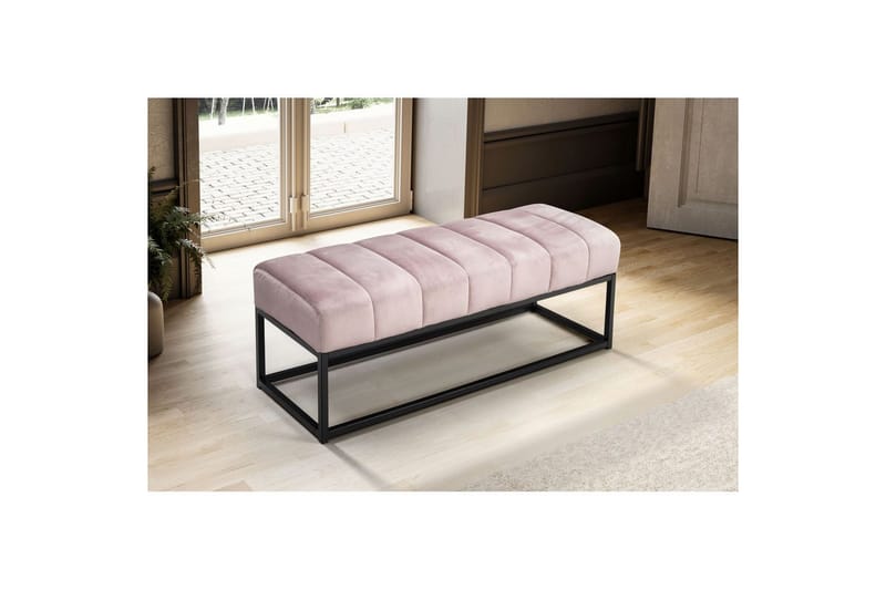 Benke Wohnling fløyelstrukket moderne quiltet elegant metallramme Rosa - Rosa - Møbler - Stoler & lenestoler - Benk - Entrebenk