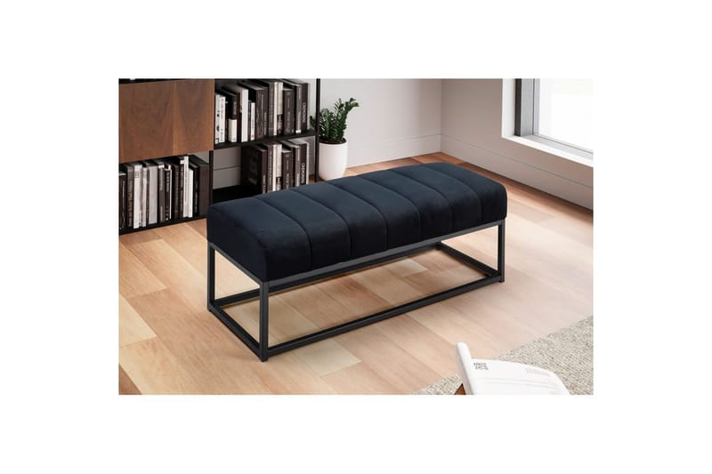 Benke Wohnling fløyelstrukket moderne quiltet elegant metallramme Svart - Svart - Møbler - Stoler & lenestoler - Benk - Entrebenk