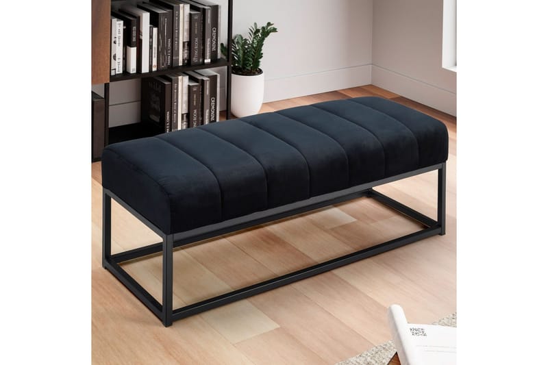 Benke Wohnling fløyelstrukket moderne quiltet elegant metallramme Svart - Svart - Møbler - Stoler & lenestoler - Benk - Entrebenk