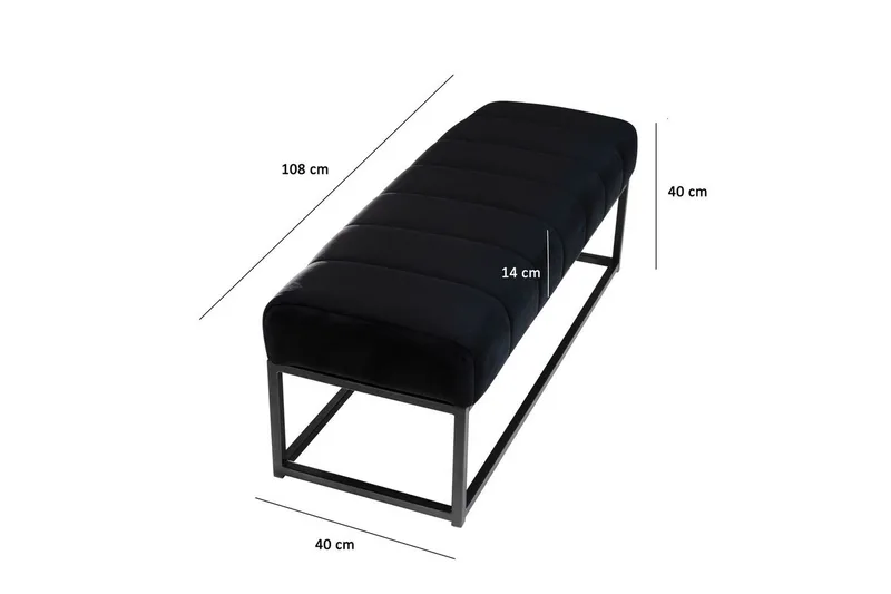 Benke Wohnling fløyelstrukket moderne quiltet elegant metallramme Svart - Svart - Møbler - Stoler & lenestoler - Benk - Entrebenk