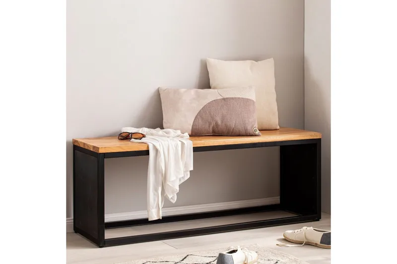 Benke Wohnling Industriell massivtre akasie sete steinlook metallramme - Møbler - Stoler & lenestoler - Benk - Entrebenk