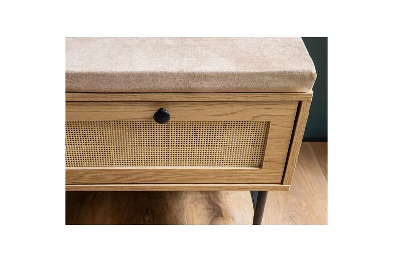 Benke Wohnling Tekstiltrukket Sitteplass Med 2 Skuffer i Rattan-utseende Eikedekor - Møbler - Stoler & lenestoler - Benk - Entrebenk