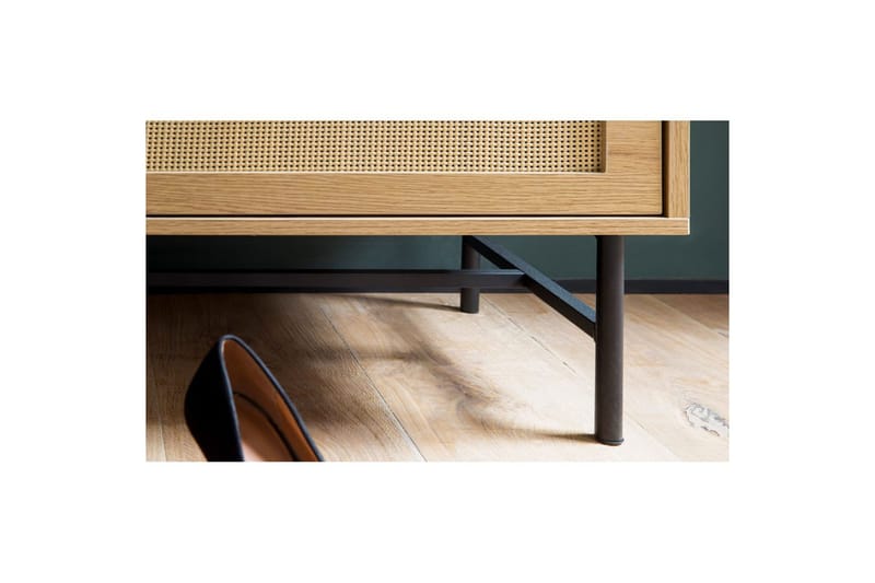 Benke Wohnling Tekstiltrukket Sitteplass Med 2 Skuffer i Rattan-utseende Eikedekor - Møbler - Stoler & lenestoler - Benk - Entrebenk