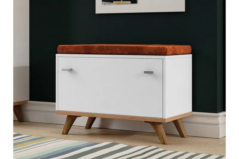 Cheshunt Sittebenk med Oppbevaring - Hvit/Eik - Møbler - Stoler & lenestoler - Benk - Entrebenk - Entrebenk med oppbevaring