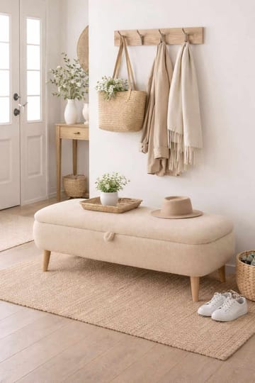 Benk Atelier Del Sofa Rena (90 x 45 x 30 cm) Beige - Beige - Møbler - Stoler & lenestoler - Benk - Entrebenk - Entrebenk med oppbevaring