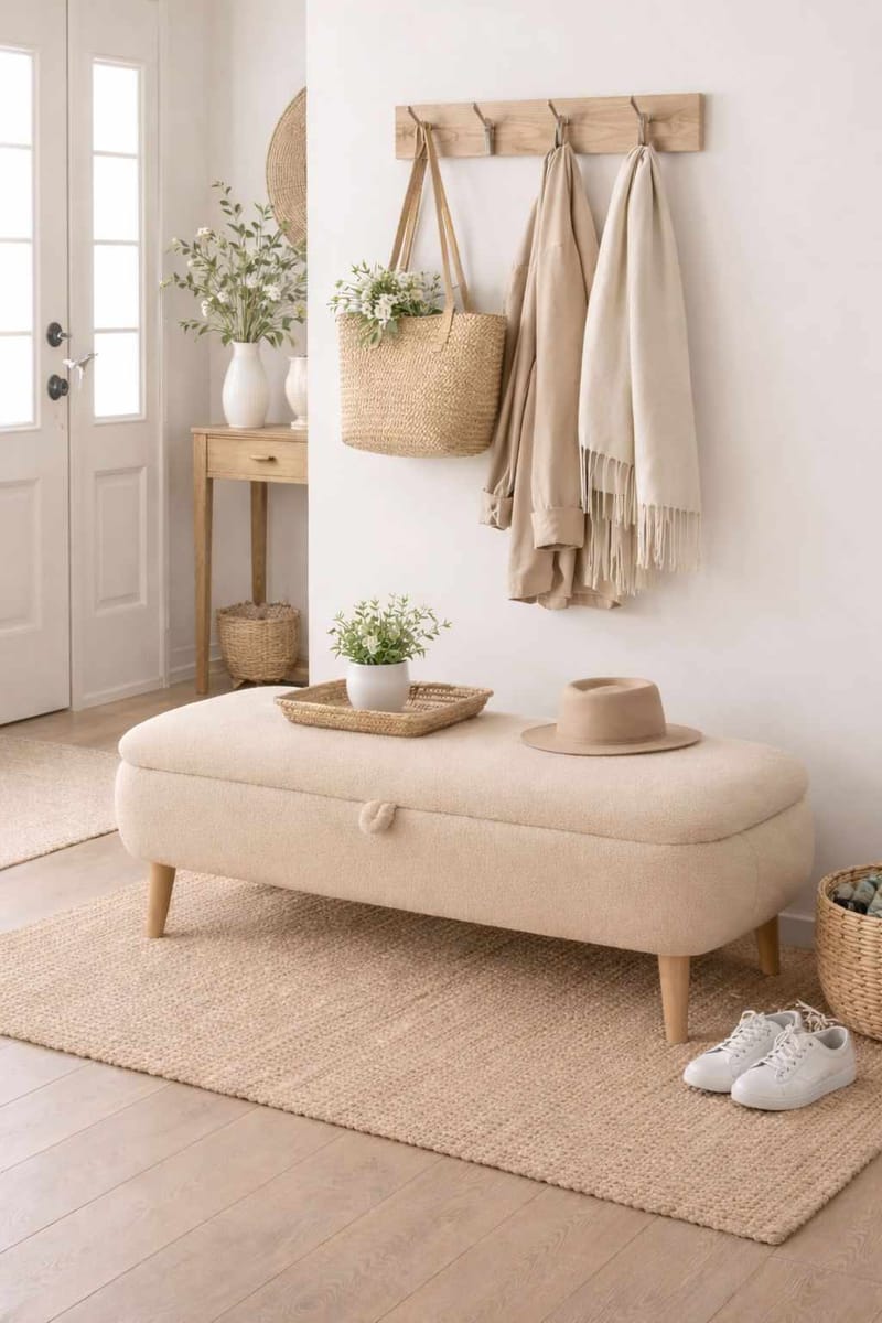 Benk Atelier Del Sofa Rena (90 x 45 x 30 cm) Beige - Beige - Møbler - Stoler & lenestoler - Benk - Entrebenk - Entrebenk med oppbevaring